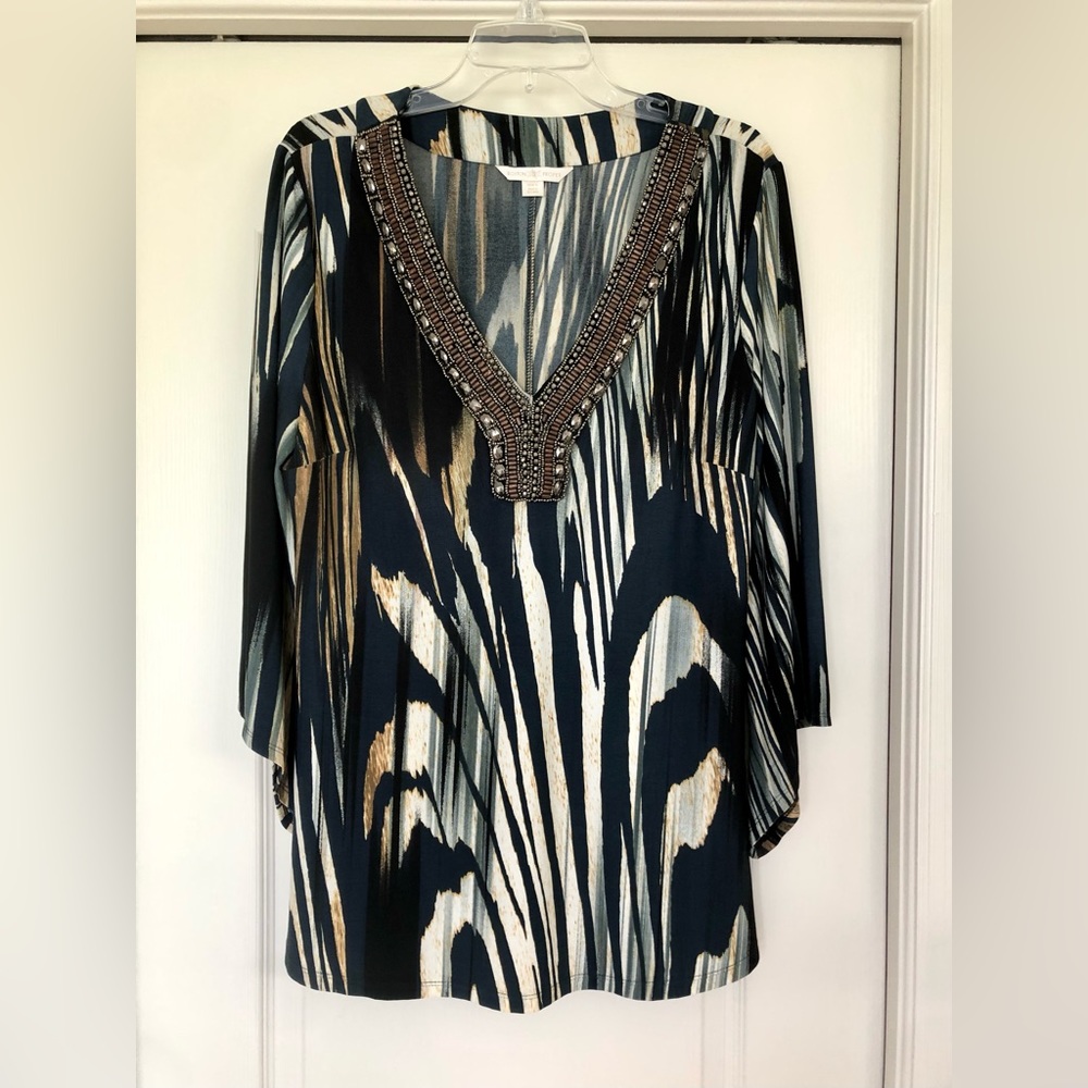 Ladies size L Boston Proper long sleeved tunic top with beading